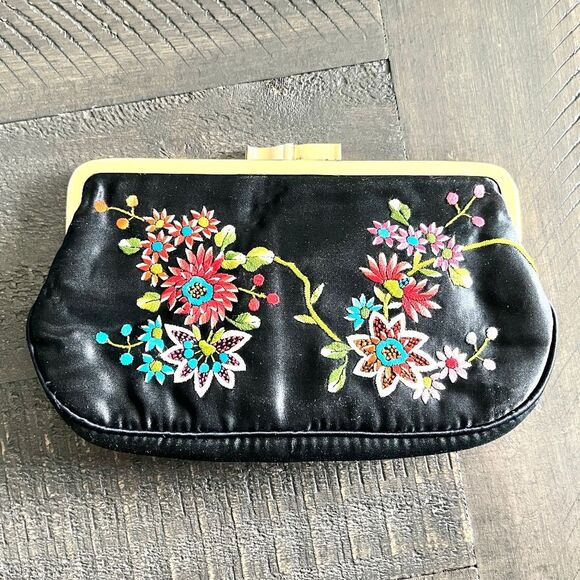 Embroidered Floral Clutch Purse Boho Chic Vintage Inspired Evening Bag - Picture 2 of 6